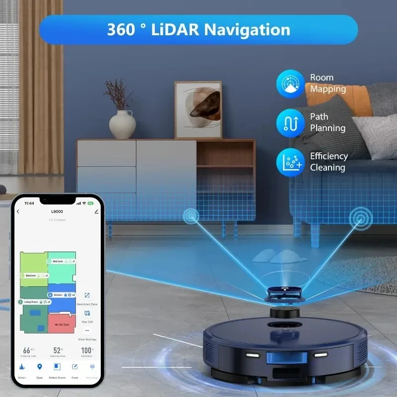 Robot Vacuum and Mop Combo, LiDAR Navigation,150Mins Max, 14 No-go Zones, Smart Mapping, Good for Pet Hair, Carpet