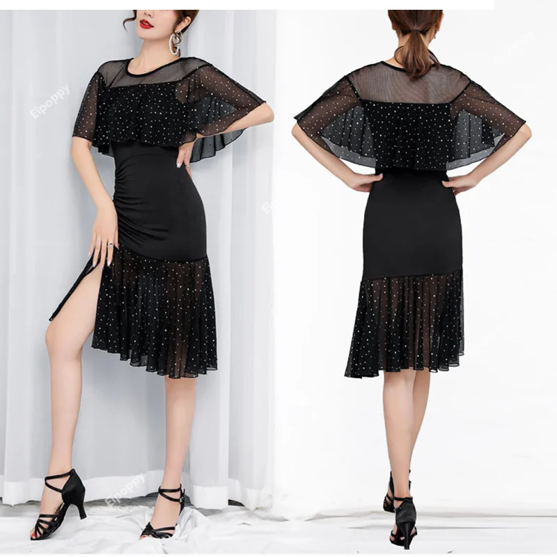 

Sexy Sequins Latin Dance Dress Women Ballroom Latin Dress Ladies Adult Elegant Dance Performance Clothes Professional Latin Wear
