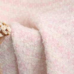 2023 New Woven Women's short pink wool jacket ladies tweed fabric