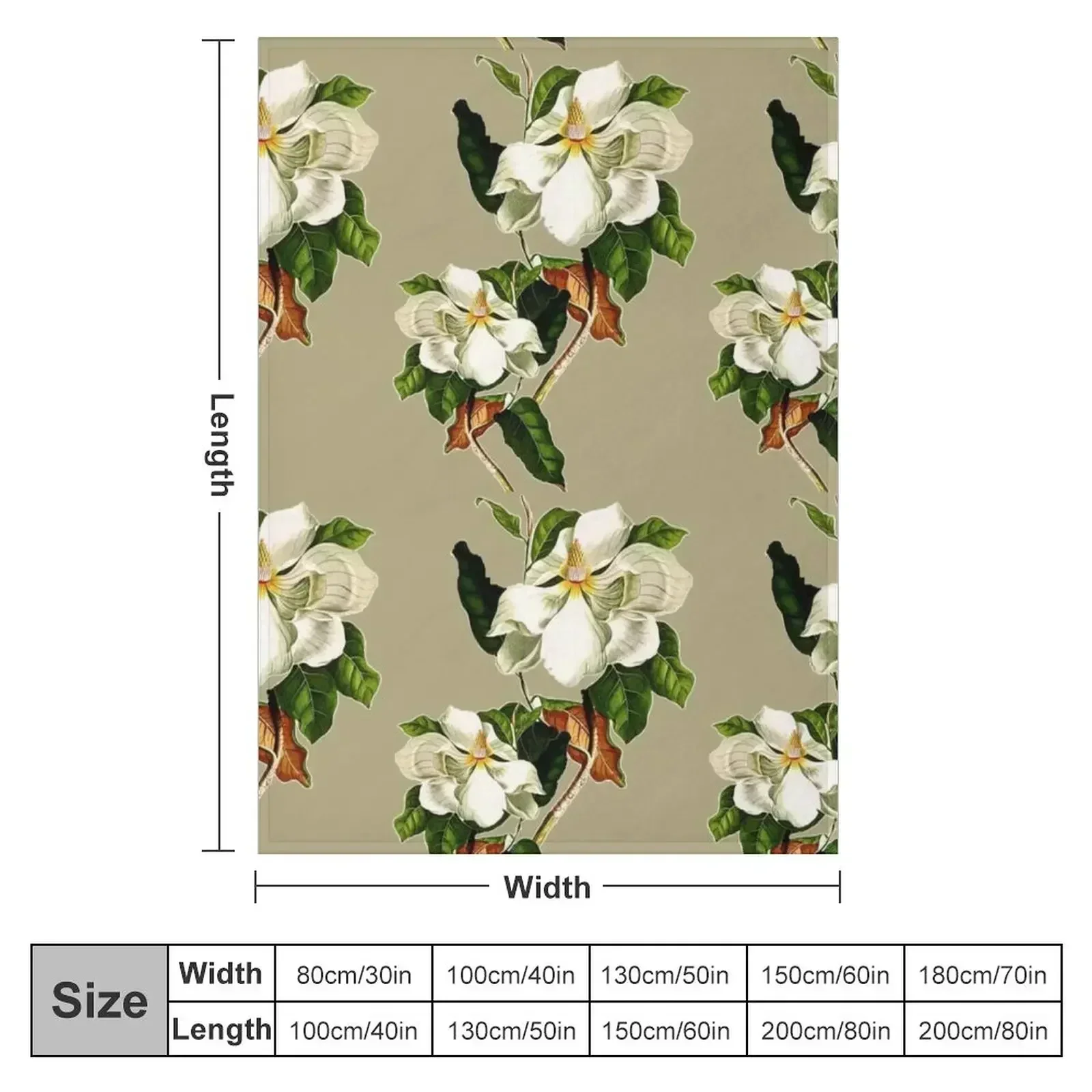 Vintage White Magnolia Pattern on Khaki Background Throw Blanket Sofa Cute Beautifuls Warm Blankets