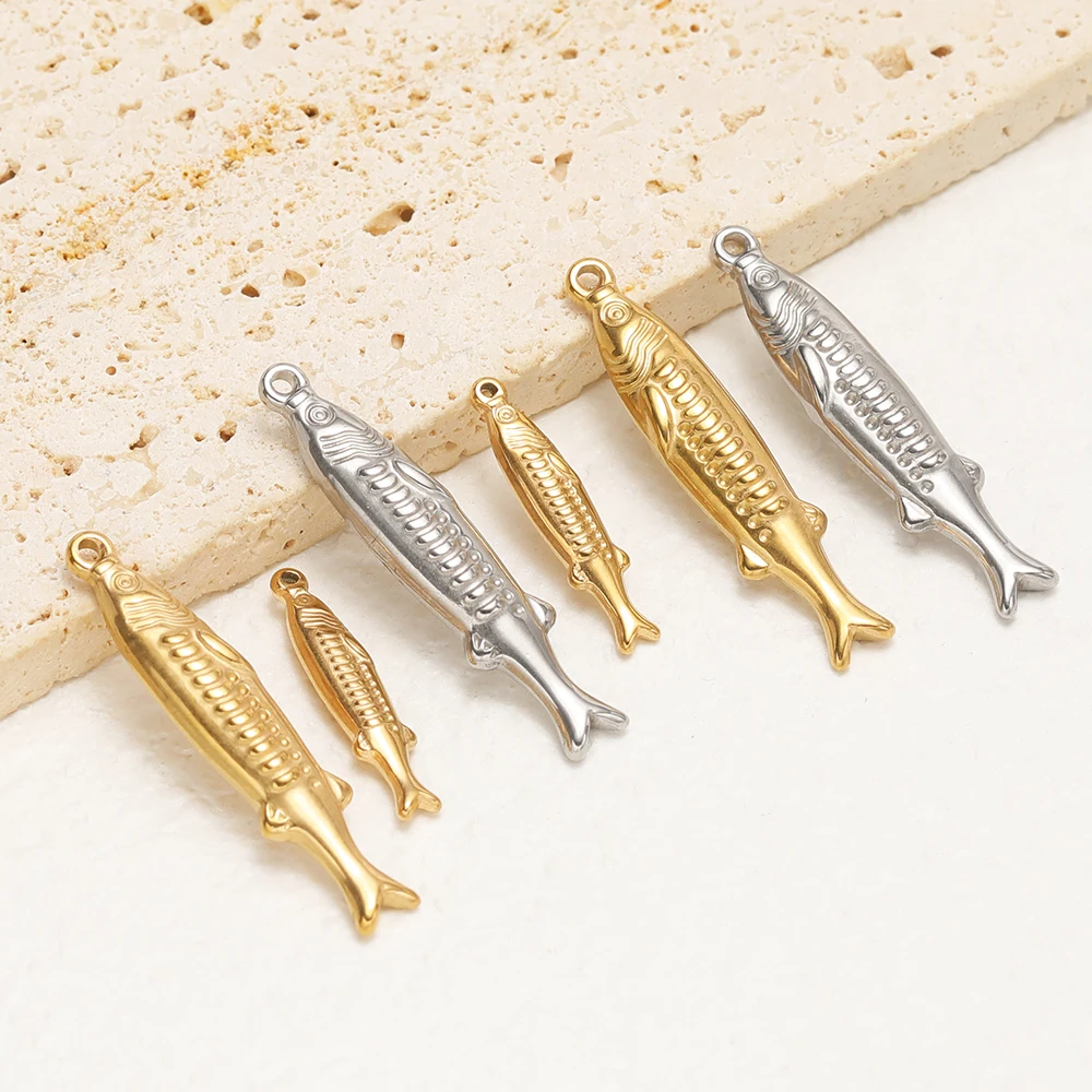 5 Stück Edelstahl Gold 3D Fisch-Anhänger für DIY Schmuck, Armband-Zubehör, Handgemachte Halsketten-Anhänger, Ohrringe, Bastelzubehör – Detail 5