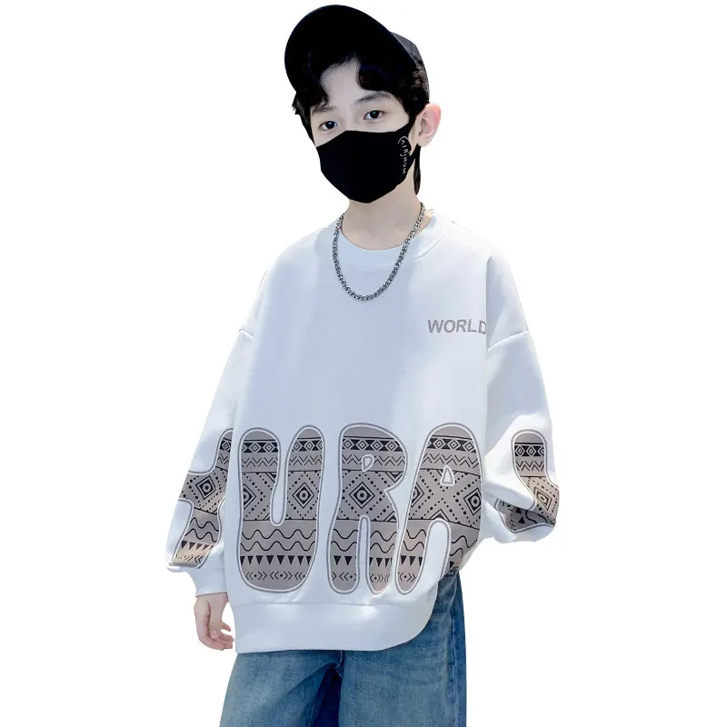 

Teenage Clothes 2024 New Print Black White Boys Sweatshirts Letter Fashion Long Sleeve Pullover Tops Leisure Spring Children Tee