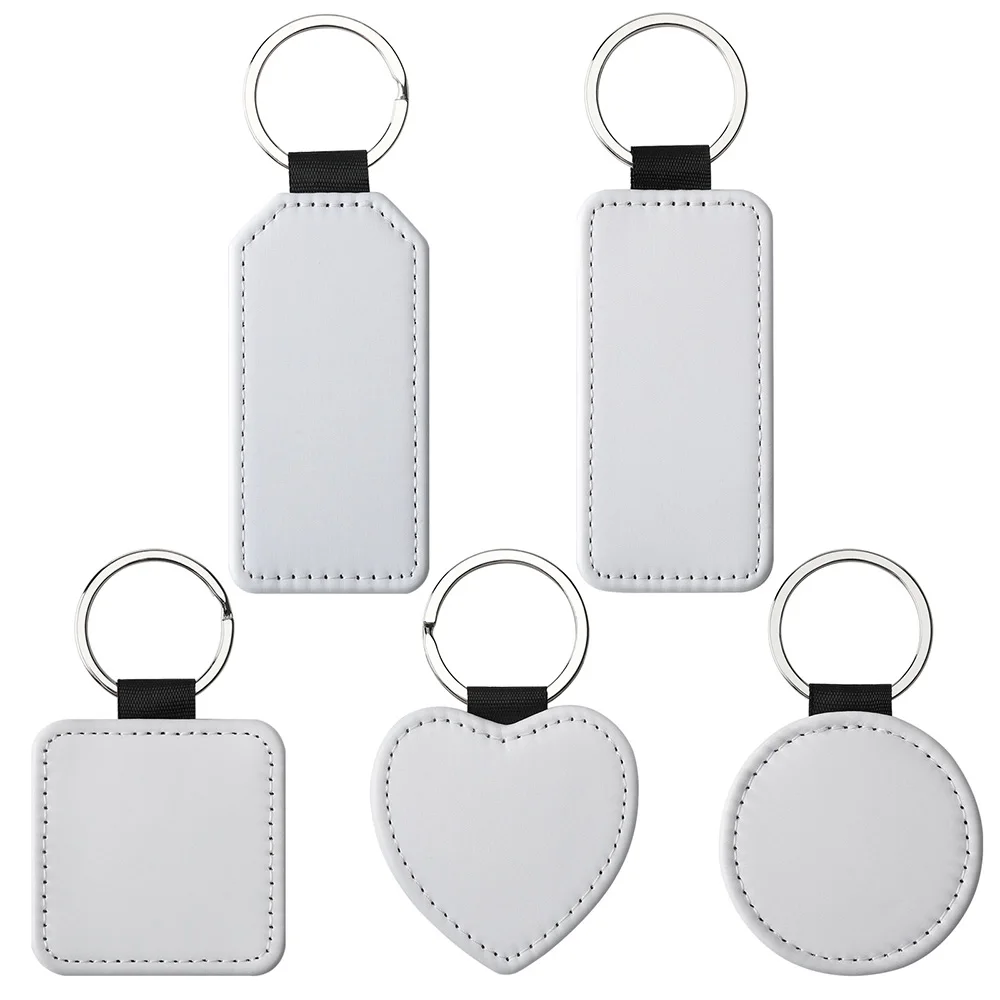 10pcs Sublimation blanks keychain PU leather keyring key tag chains DIY craft blank bulk wholesale