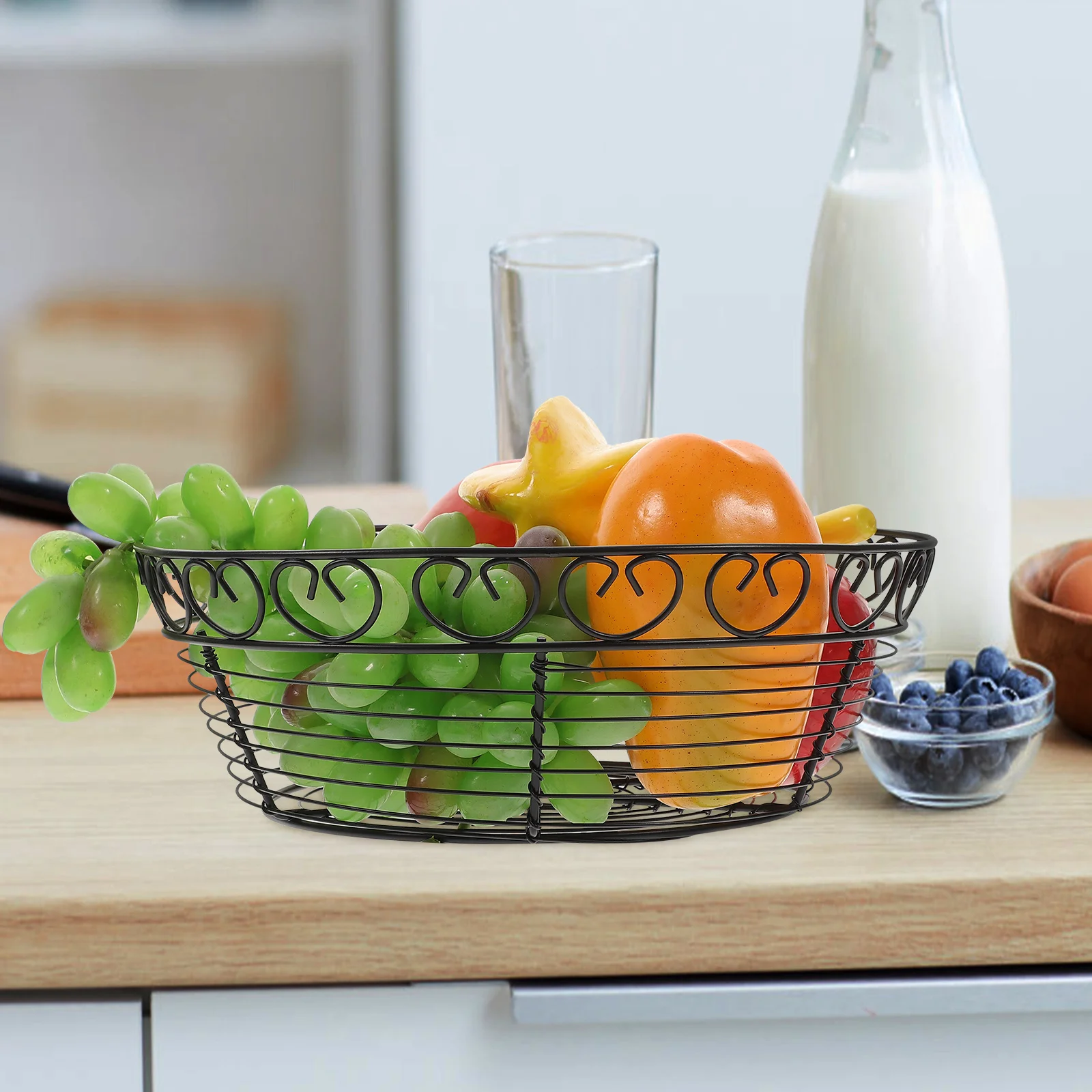 Iron Art Drahtkorb, schicker Mehrzweck-Aufbewahrungskorb für Obst und Gemüse, Brotkorb, dekorative Tischschüssel für Küche, Zuhause, Restaurant