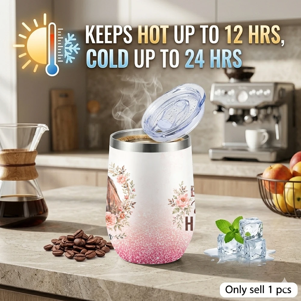 Pink Horse Lover Quote Vacuum Flasks 12oz Eggshell Cup With Lid Portable Coffee Cups Travel Household Office Drinking Mug