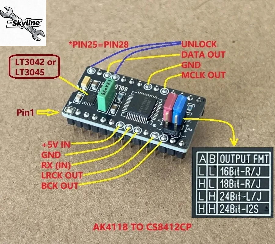 AK4118 To CS8412 Module Supports 16bit 18bit 24bit Output Format Settings