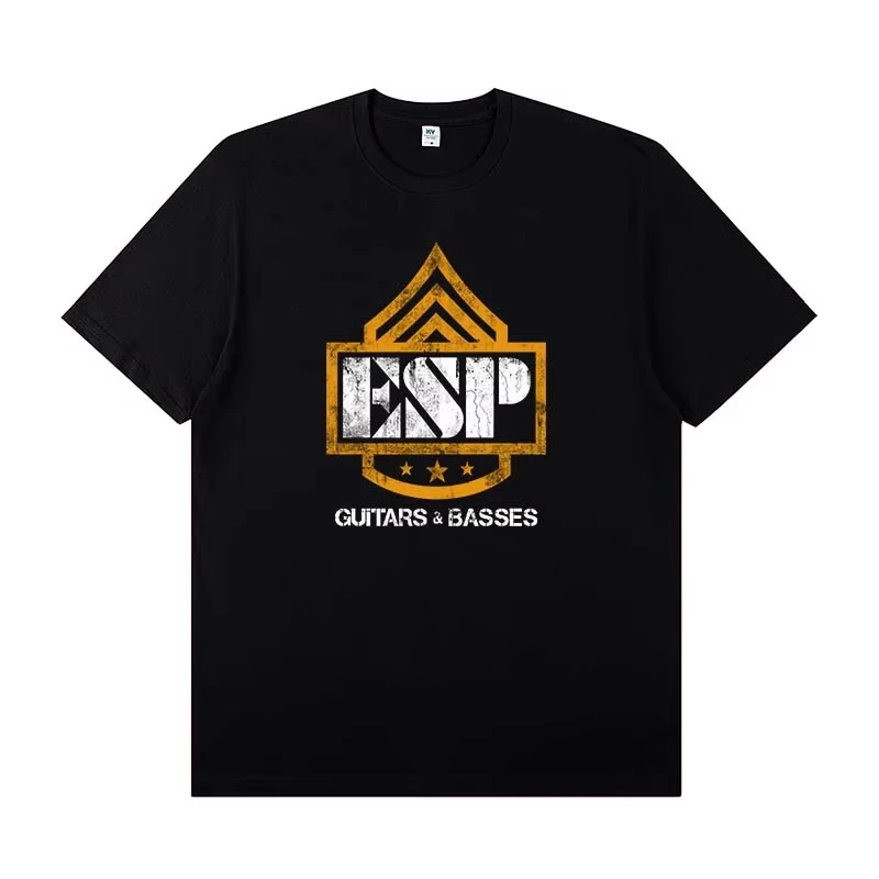 

ESP Electric Guitar Peripheral Print Rock Large Size Loose Short Sleeve T-shirt Pure Cotton Band Guitarist Performance Shirt