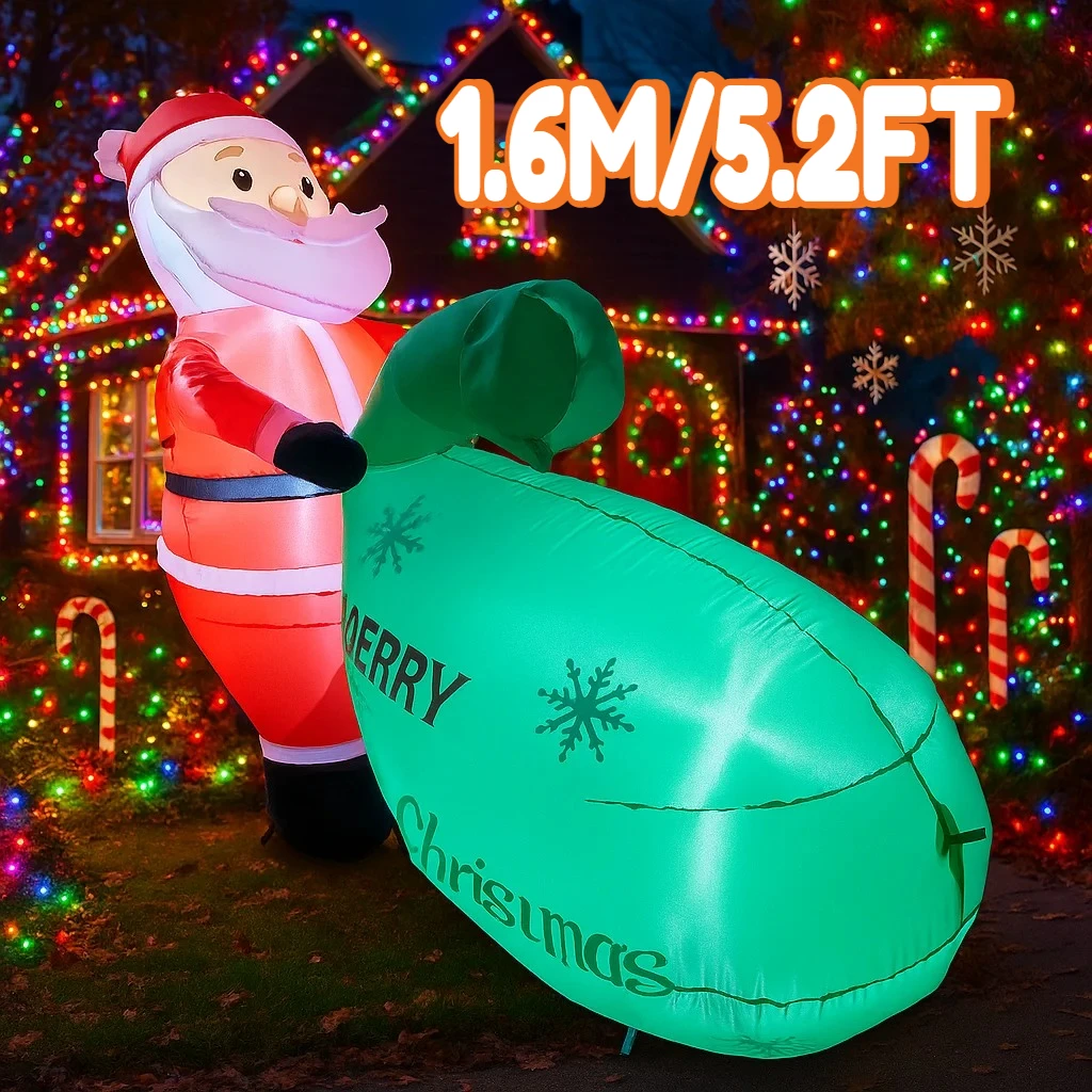 1,6 M/5,2 pies decoraciones navideñas juguete inflable bolsa de regalo de Papá Noel adornos de patio para el hogar con decoración LED Navidad al aire libre D