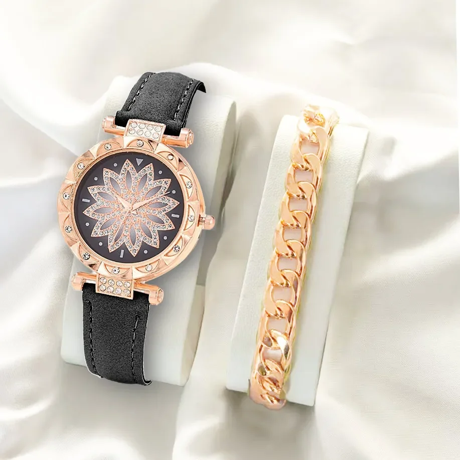 원형 다이아몬드 별이 빛나는 하늘 여성 시계 패션 팔찌 팔찌 숙녀 손목 시계 간단한 가죽 여성 시계 Relogio Feminino