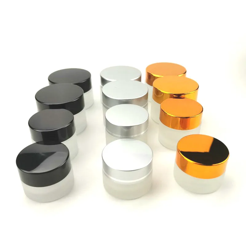 Wholesale 5/10/15/20/30/50/100g Frosted Glass Cosmetic Packaging Eye Cream Jar Pot with Gold/Sliver/ Black Aluminum Cap Empty