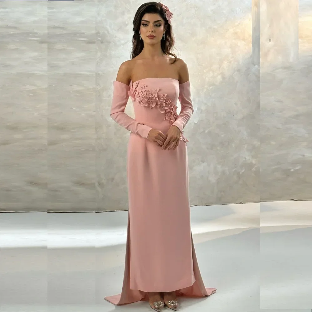 

Customized Saudi Arabia Evening Dress Prom Straplessv Column Hi-Lo Length Skirts Flower Bespoke Occasion Dresses Formal Gown