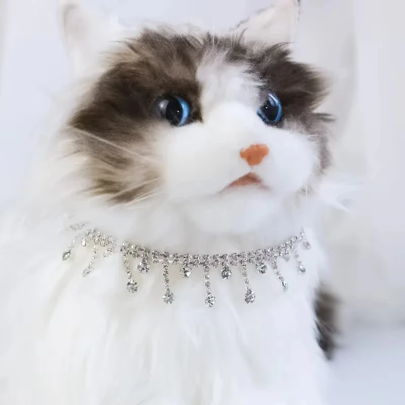 Cat Necklace Pearl Cat Collar Adjustable Cats Dog Necklace Rhinestone Photo Pet Accessories for Small Medium Kitten Collar