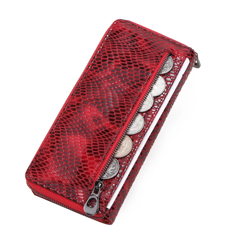 Fashion British Style Top Layer Cowhide Anti Theft Brush Leather Wallet Female Multi Functional Long Style Buckle Womens Handbag
