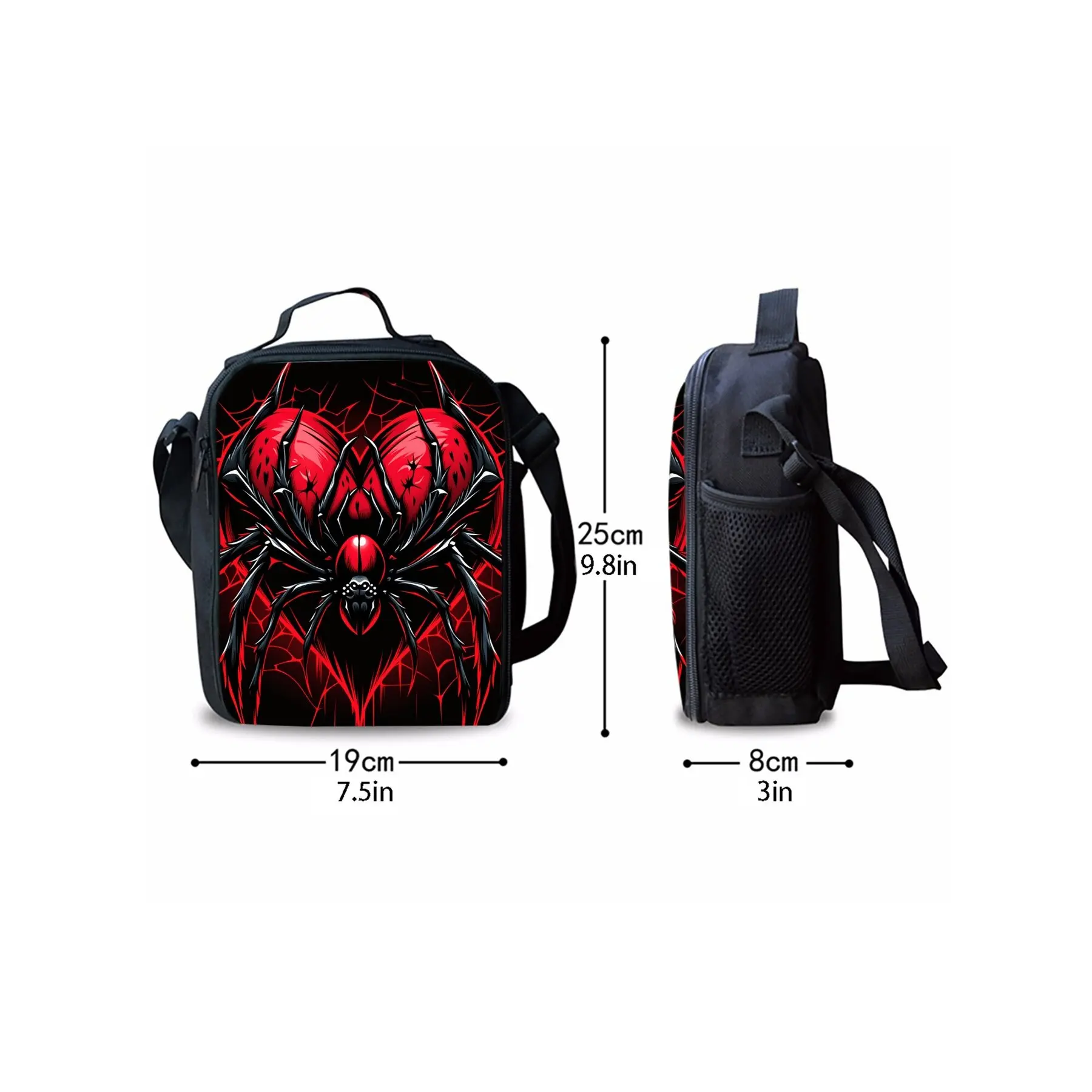 Red Web Print Black Lunch Bag (Non-Food Contact High-Quality Polyester Material, Perfect for Home, Restaurant