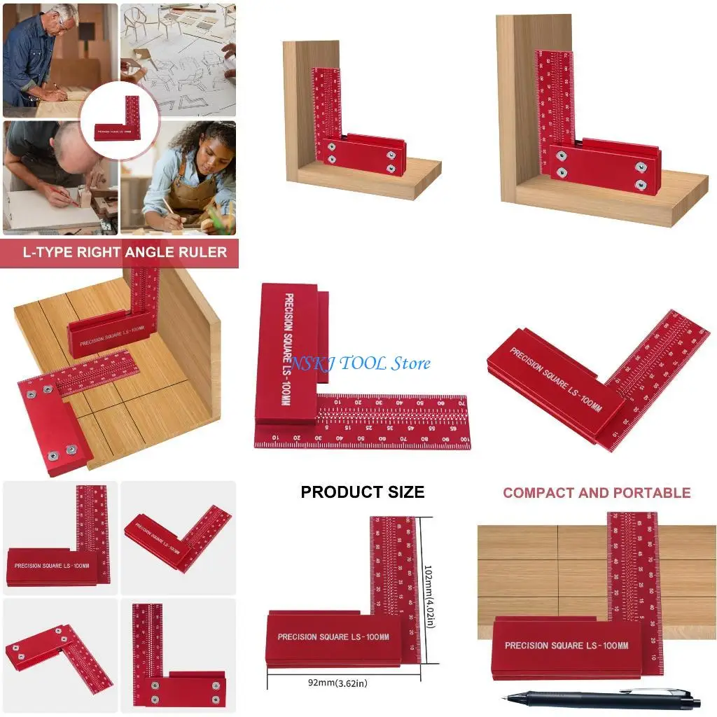 

L8RC Aluminum Woodworking Right Angles Rule L Shaped for Professional Carpentry Use