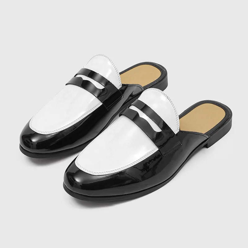 

summer breathable half shoes for men casual slip-on patent leather driving shoe designer backless loafers outdoor trend footwear