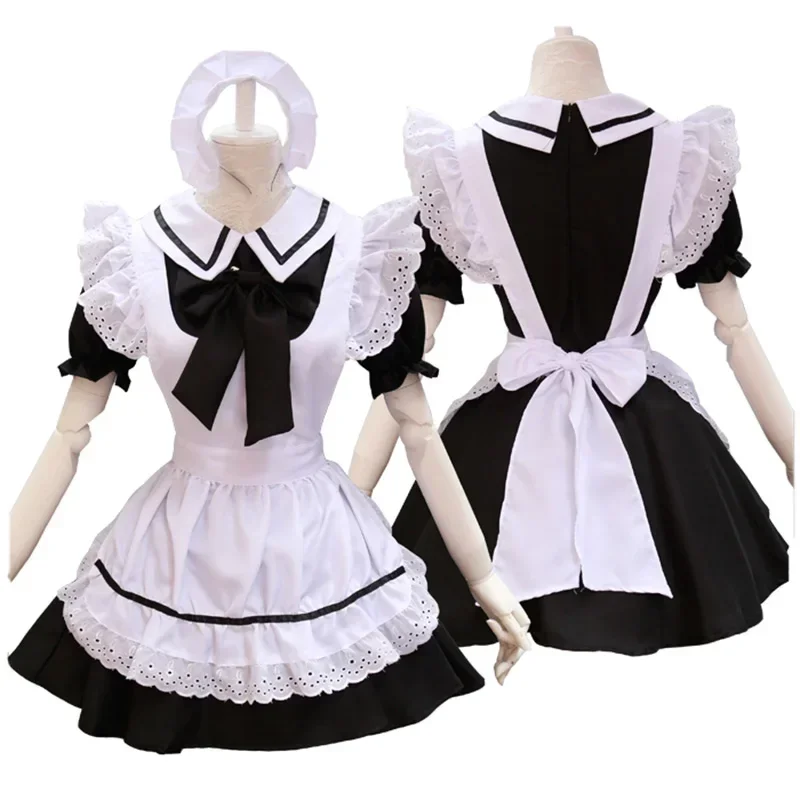 Preto lolita vestido de empregada trajes cosplay terno bonito para meninas mulher garçonete festa trajes de palco