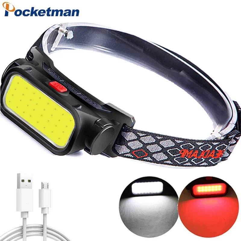 Super Bright COB LED Headlamp 4 Lighting Modes Rechargeable Headlight Outdoor Waterproof Head Lamp with Built-in Battery