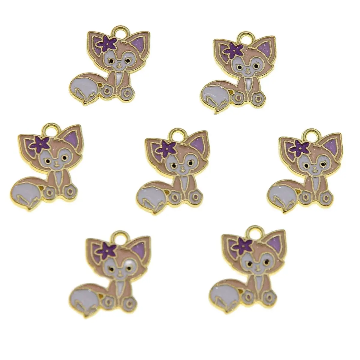 50pcs cute cartoon fox small pendant girl heart Metal Creative badge student bag personality hanging ornaments