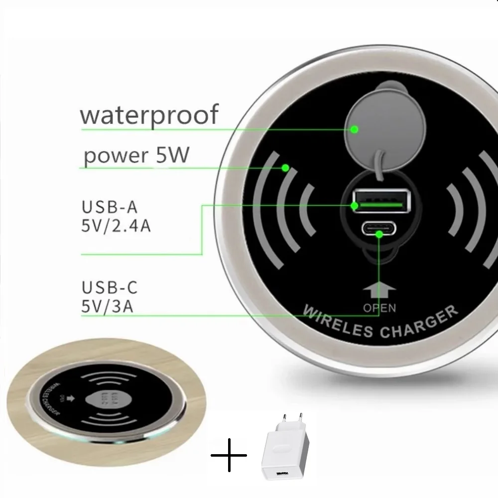 

Fast Wireless Charger Pad Embeded In Table Desk Phone Charging Station USB Port For iPhone 15 16 17 Samsung Android Smart Phone