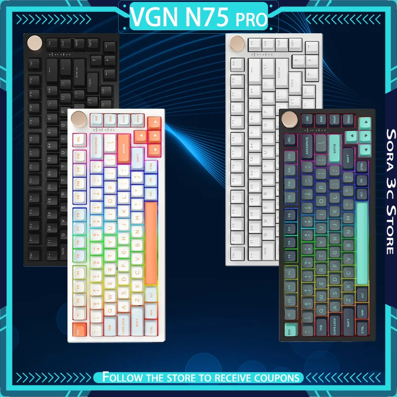 VGN N75 Pro Mechanical Keyboard Wired/Wireless Hot-swapping Gasket Structure Ergonomics Custom Gaming Keyboard PC Accessories