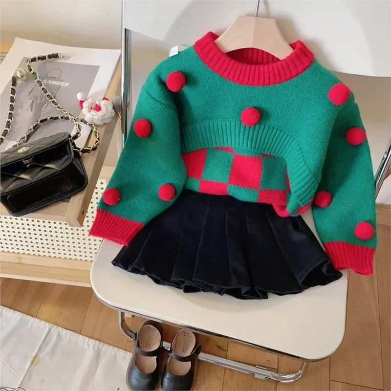 

Baby Girl Boy Christmas Sweater Fluffy Ball Spring Autumn Winter Child Knitted Pullover Top High Quality Baby Clothes 1-10Y