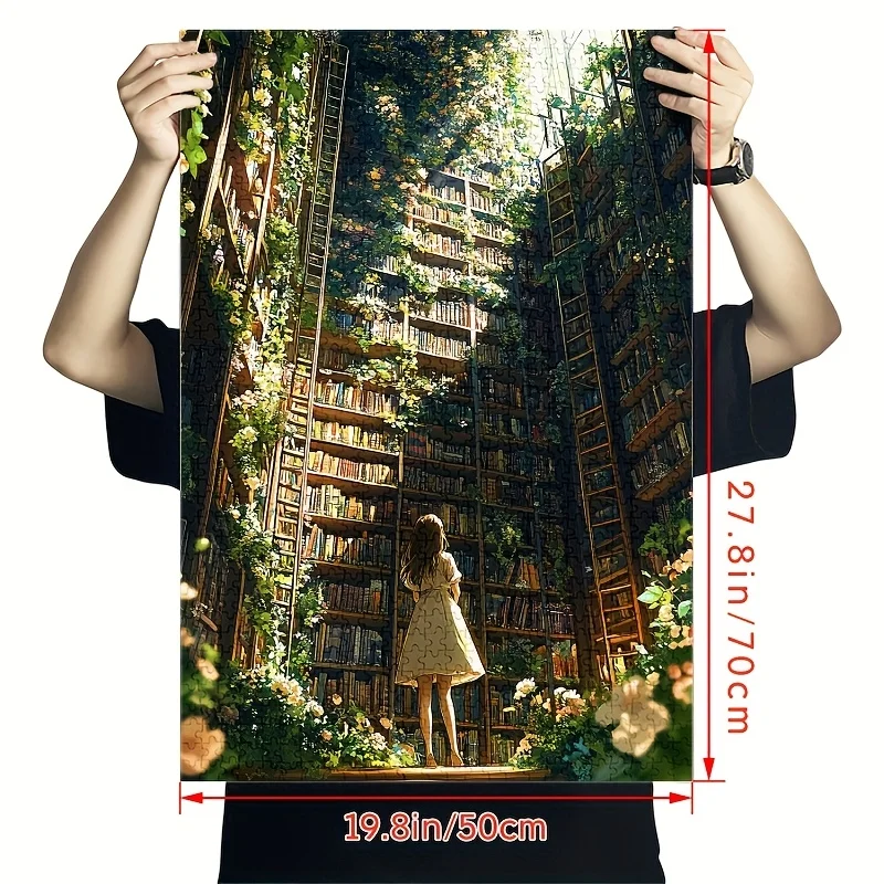 1000-teiliges Bibliotheks-Mädchen-Puzzle – großes DIY-Rätselspiel für Erwachsene, interaktives Familienpuzzle mit verschiedenen Farben,