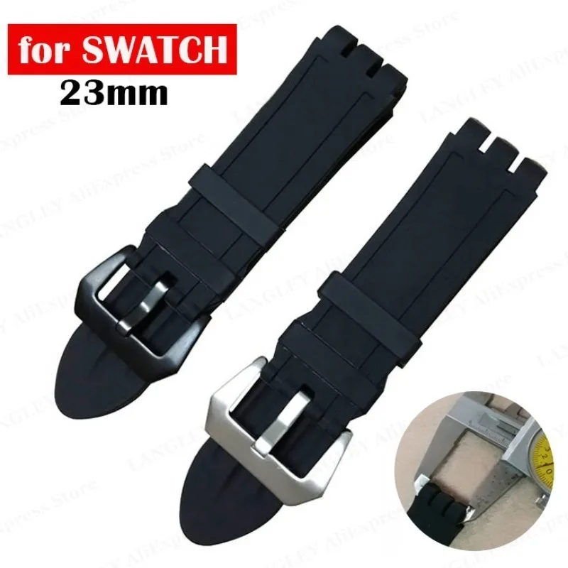 23mm Rubber Strap for Swatch for YOS440 413 424 440 447 Soft Silicone Watchband Waterproof Convex Interface Men Bracelet 23*26mm