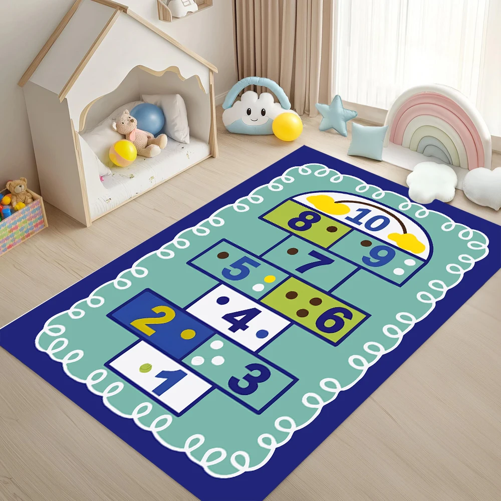 Kids Hopscotch Carpet Alphabet Number Pattern Mat Interactive Area Rug for Children Room Bedroom Home Decoration Bedroom Decor