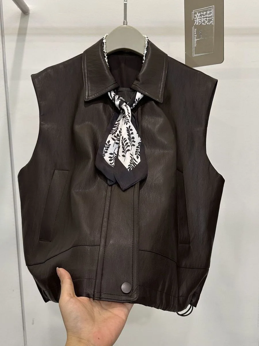 

Высококачественный жилет из искусственной кожи в стиле ретро, женский весенне-осенний дизайн, мотоциклетный тюнер, универсальный жилет с подушечками, топ