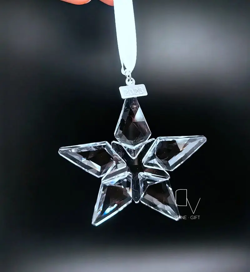 new 2023Austrian Crystal Star Snowflake Car Pendant Christmas Charms Hanging Ornaments Decoration white gold color craft gift