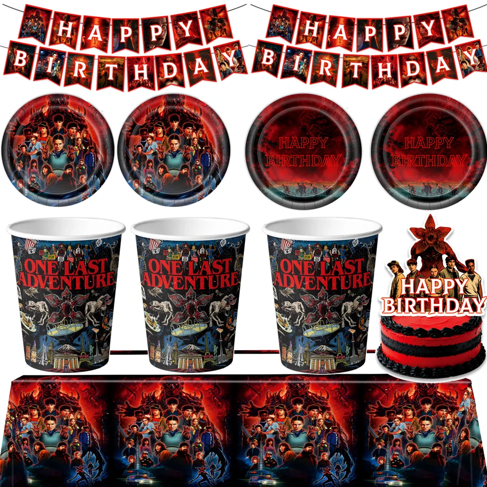 juego-de-vajilla-desechable-para-fiesta-de-stranger-things-platos-vasos-mantel-servilletas-pancarta-de-feliz-cumpleanos-y-globos