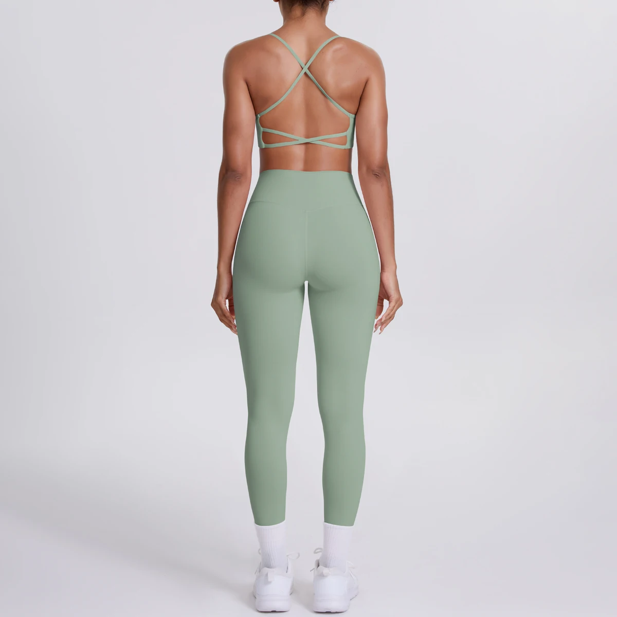 Yoga-Anzug, Sport-Set, Fitnessstudio, nahtlos, stoßfest, Sport-BH, Damen, hohe Taille und Hüften, eng, pfirsichfarbene Gesäßhose, Damen-Sportbekleidung – Detail 14