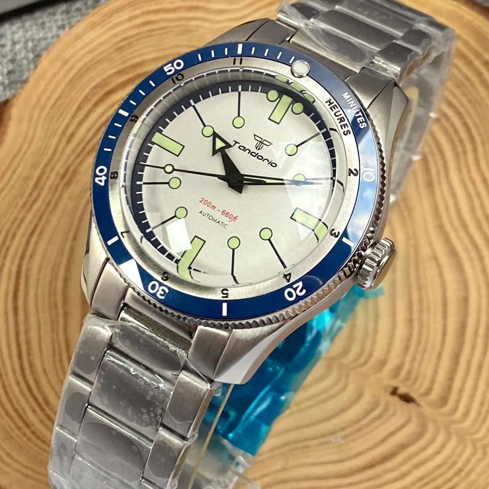 Tandorio 20ATM 40mm Men Watch Double Bow Sapphire Crystal Glass NH35A PT5000 Automatic Wristwatch 120 Clicks Bezel Arrow Hands