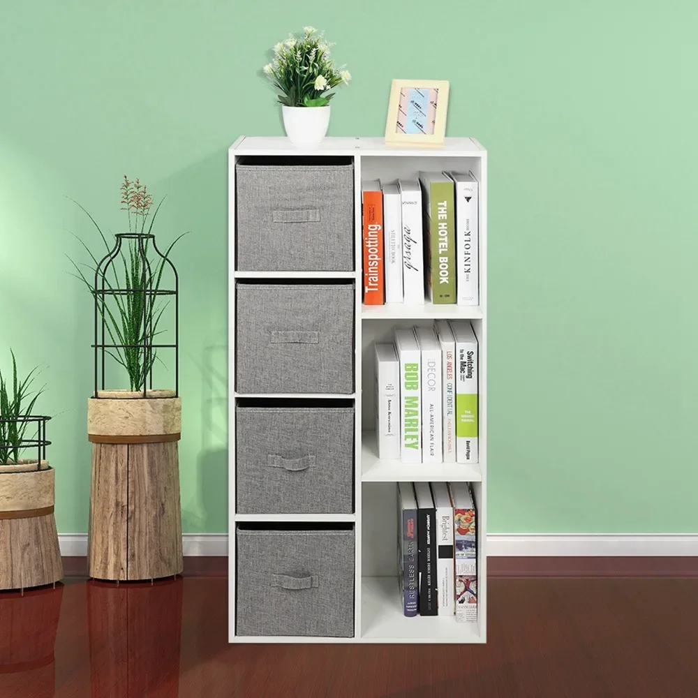 

Cube Bookcase Bookshelf with 7 Cubby Shelves 4 Bin Drawers for Home Office, 19.69*9.45*41.73in, Bookshelves