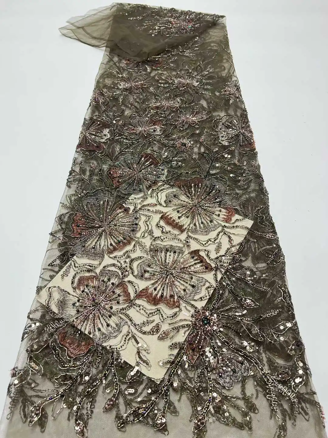 

Зеленая африканская кружевная ткань 2026, высококачественная французская роскошная тюлевая кружевная ткань с бисером, нигерийская сетка с блестками, кружевная ткань для свадебного платья