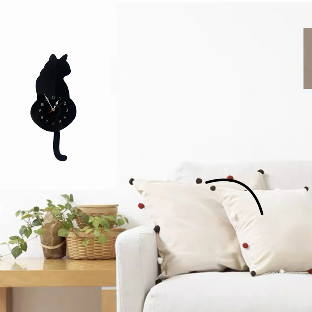 ABS Cat Pendulum Wall Clock Accurate Timekeeping And Unique Style Silent Operation Multiple black