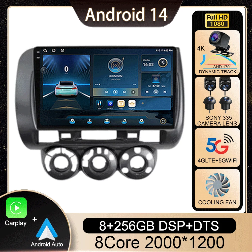 

Android13 Carplay Auto For Honda Fit Jazz City 2002 2003 2004 2005 2006 2007 Multimedia Car Radio Player Video WIFI+4G BT Stereo