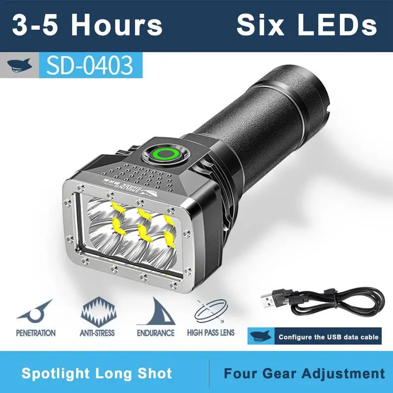 1500mAh 100000 Lumens Torch 6 Led 4 Gear Flashlight Rechargeable Rainproof Spotlight Led Flashlights For Outdoor Camping Hiking