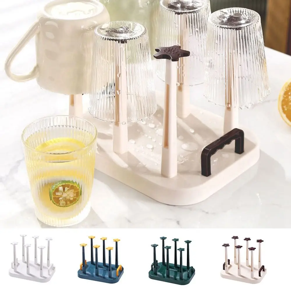 Useful Plastic Cup Drying Rack Large Capacity Detachable Glass Cup Storage Rack Dust-proof with Handle Tea Cup Holder Bar