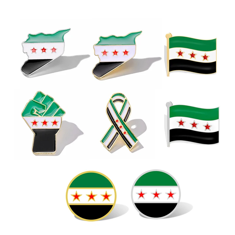 Fashion Geometric Syrian Flag Brooch Pins Syria Map Pendant Backpack Lapel Badge Jewelry Gift for Men Women