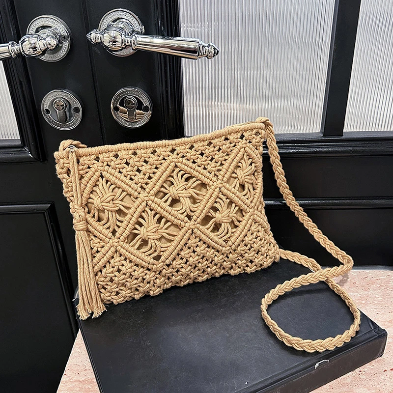 Mode Woven Aushöhlen Schulter Taschen Stroh Sommer Umhängetasche Strand Reise Handtasche Weiblichen Beutel Frauen Messenger Taschen 2024 – Detail 18