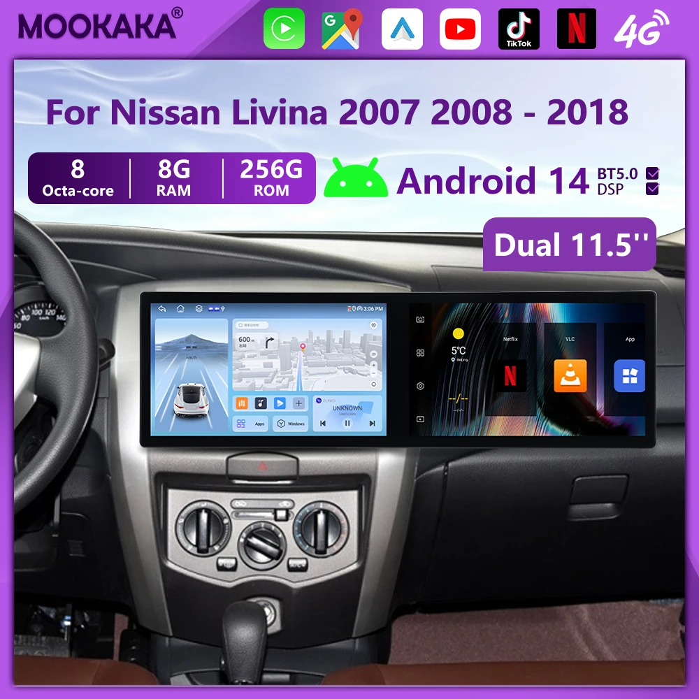 

25" Car Radio For Nissan Livina 2007-2018 Android14 Long Strip QLED Screen Multimedia Player Carplay Unit Update 2025 Ai Screen
