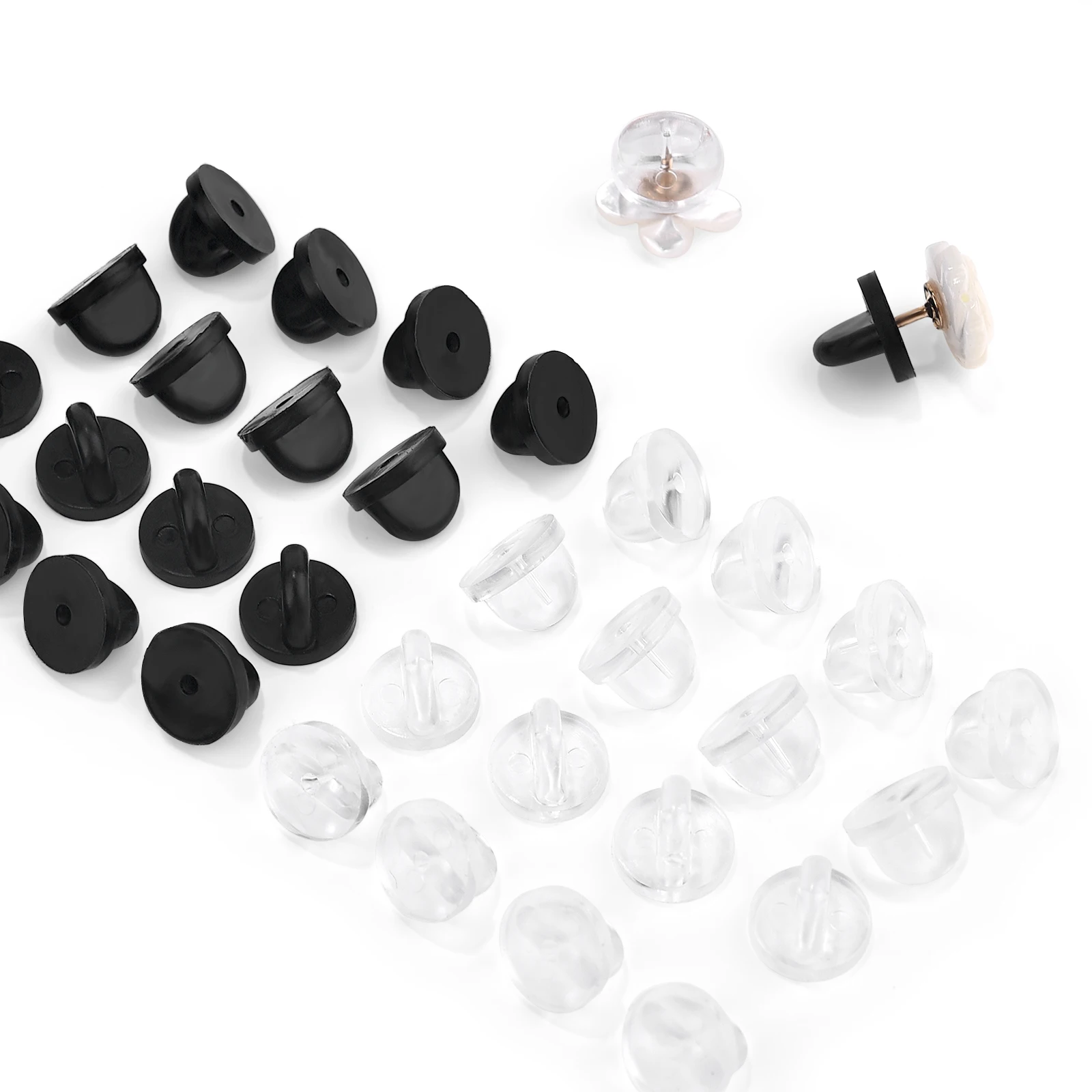 50Pcs Black PVC Rubber Pin Backs Butterfly Clutch Tie Tack Lapel Holder Clasp Pin Cap Keeper For Uniform Badges Replacements