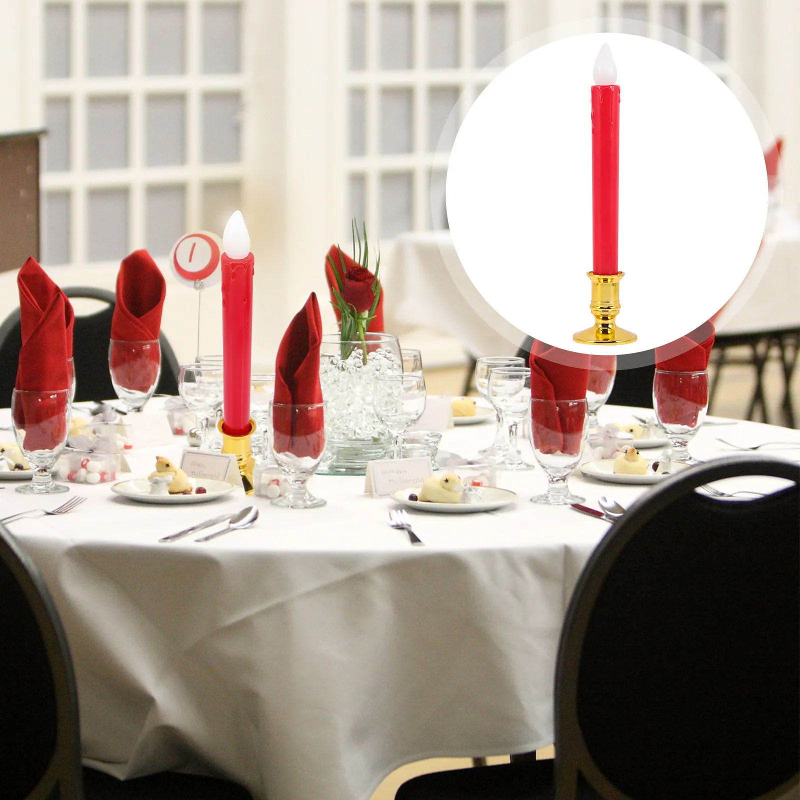 6Pcs Electronic Long Flameless Battery Operated LED Lights Dripless Decor for Temple Birthday Wedding