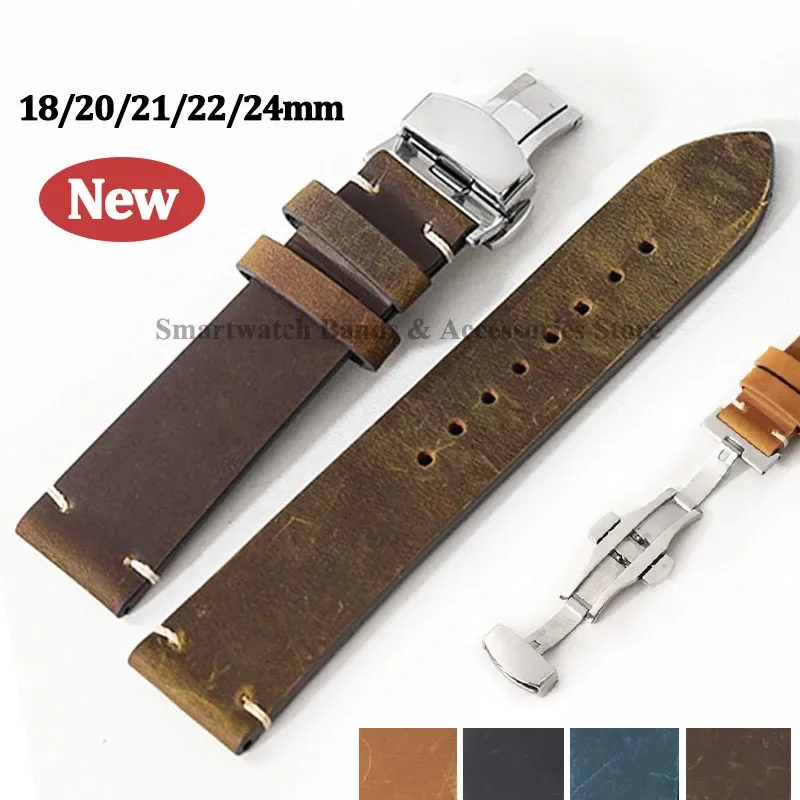 18mm 20mm 21mm 22mm 24mm Calfskin Leather Bracelet for Smartwatch Quick Release Wrist Band Vintage Brown Watch Strap Accessories