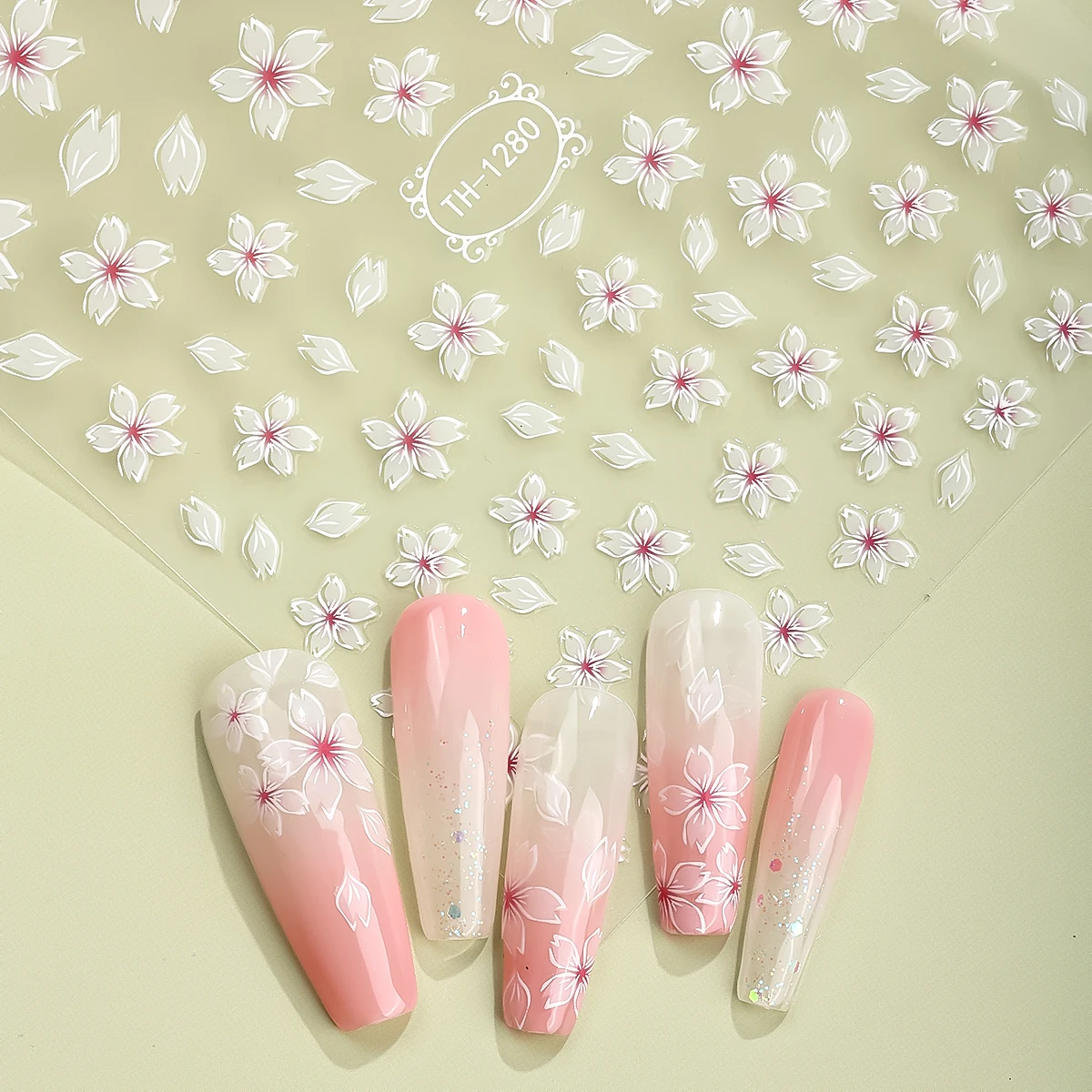 2pcs Spring Sakura Flowers Nail Stickers Pink White Cherry Blossom Floral Charm Nail Art Decals Sliders Manicure Decoration