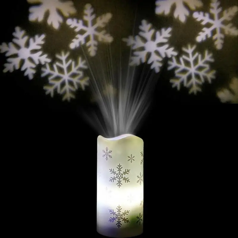 Christmas Snowflake LED Projection Lamp Candle Projector Night Light Decor Snowflake Candle LampbyXLElephant Tools