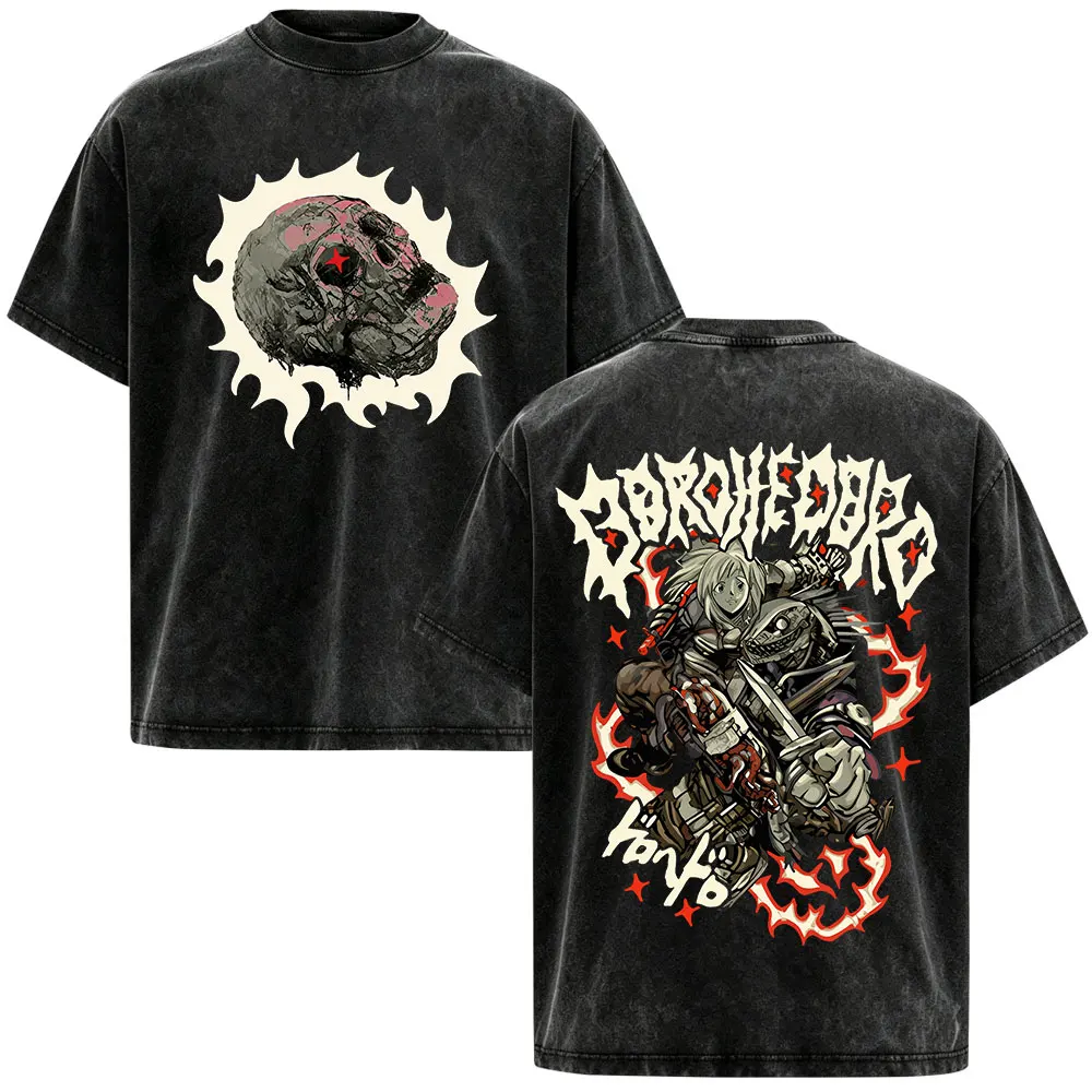 Anime Dorohedoro Chidaruma Kaiman Vintage Washed T-shirt Men's Women Clothing Gothic Horror Short Sleeve Oversized T Shirts Tops