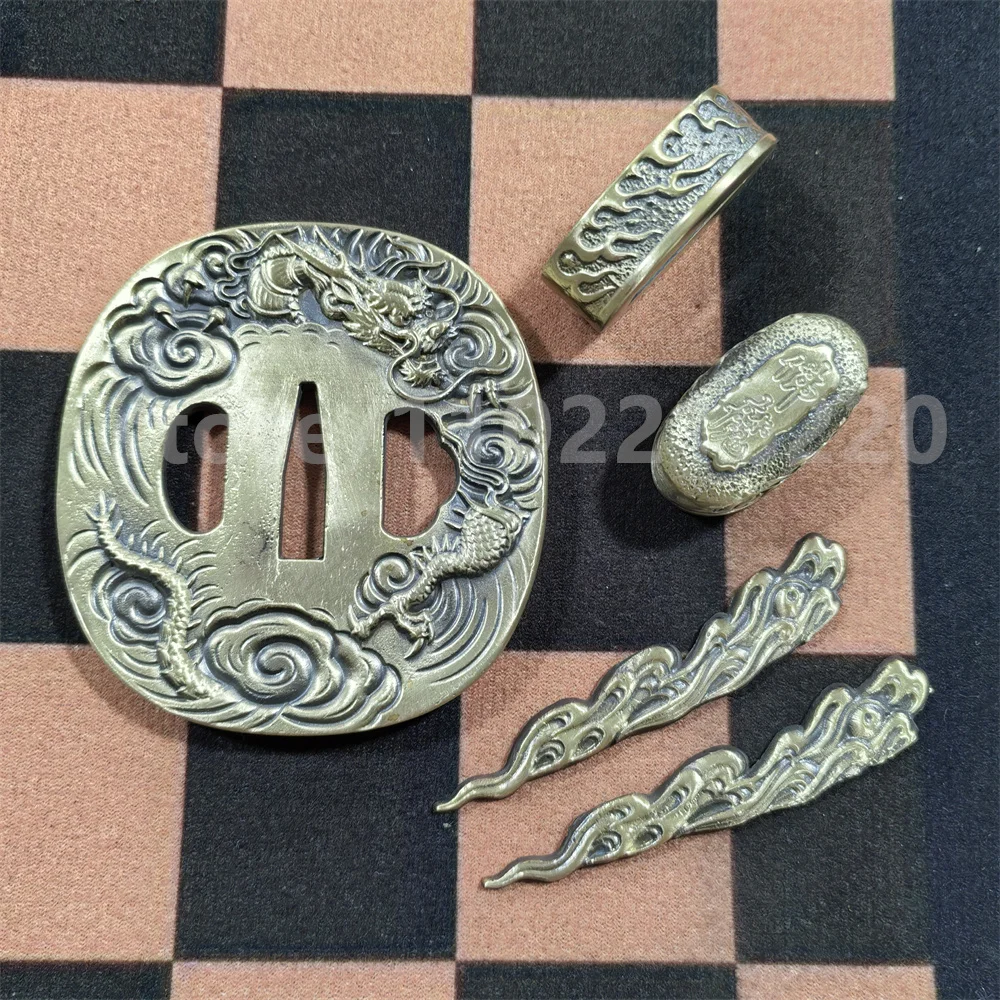 A Set Japanese Sword Parts Copper Tsuba Handguard Guard Brass Fuchi Kashira Menuki For Real Japan Samurai Katana Fittings Nice